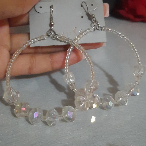 Clear Crystal Hoop Earrings - Picture 8 of 8